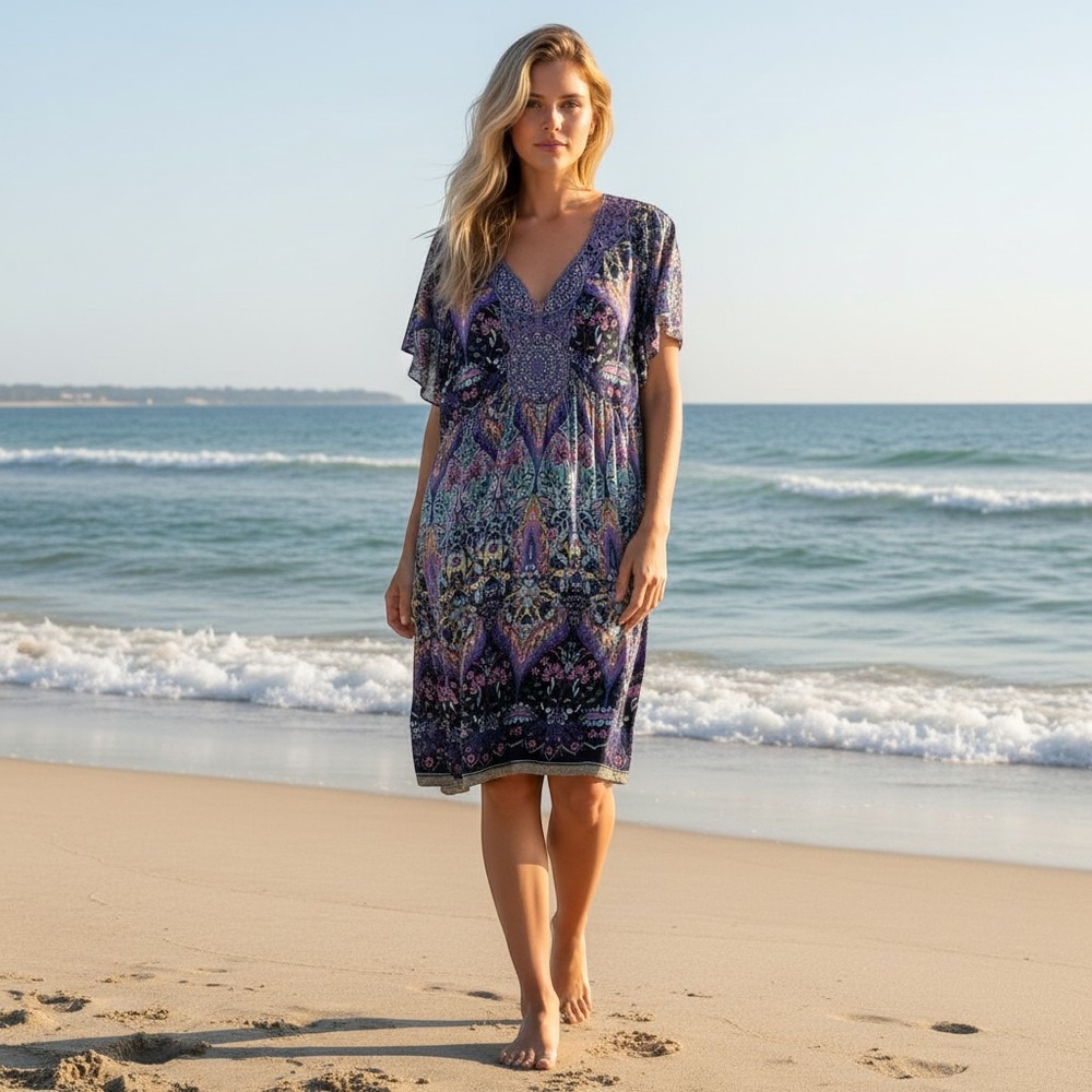 One World Dress Womens L arge Purple Boho Whimsical Paisley Y2K Mermaidcore